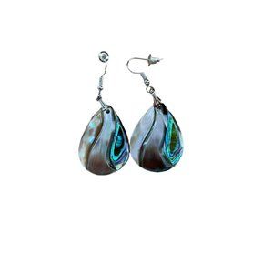 Iridescent Natural Abalone Earrings Teardrop Dangle Paua Shell Handmade Women.
